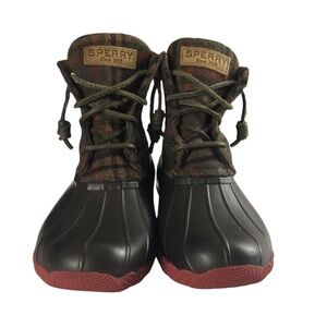 BOOTS - Women's Sperry Topsider Wool/Plaid Saltwater Rubber Duck Boots. Size 6